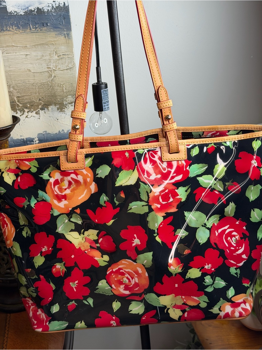 Dooney & Bourke Black and Red Floral Tote - Picture 2 of 7